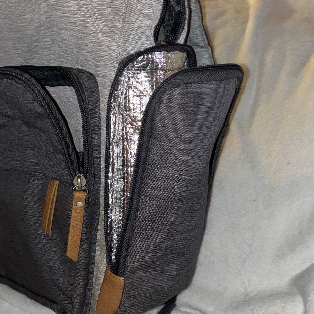 Eddie Bauer Two-Tone Gray and Tan Baby Backpack - Picture 6 of 8